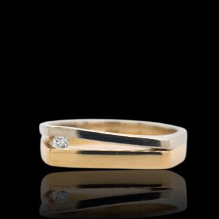Bicolor gouden ring met diamant, handgemaakt - occasion #28997