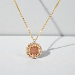 Gouden tricolor hanger met diamant en roze maansteen van Charlotte Ehinger Schwarz #18980 #137339