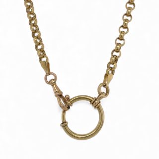 Geelgouden jasseron collier met grote veerring  - occasion #29008