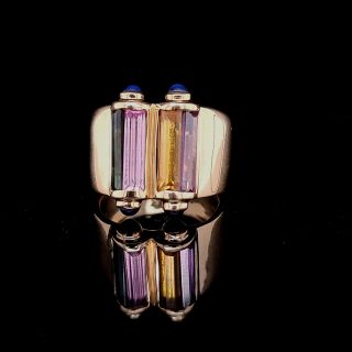 Kunstzinnige 18k geelgouden ring met kleurrijke zetting- occasion #29019