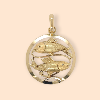 14 Krt. gouden hanger met 3 dimensionale sterrenbeeld Vissen. Vintage. #29031