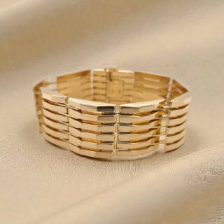 18 Karaat geelgouden massieve armband met geometrische schakel - Occasion #29045