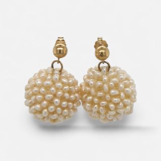 Parelboloorhangers met geelgouden knop  #29022