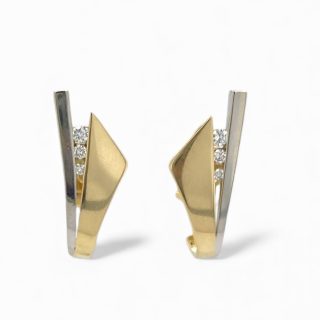 14 Karaat bicolor gouden oorknoppen met diamant handgemaakt #29085