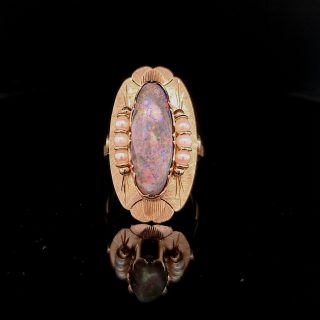 Gegraveerde vintage ring met Opaal en Parels - occasion #29051