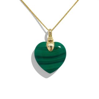 14 karaat geelgouden hanger met Malachiet hart- occasion #29092