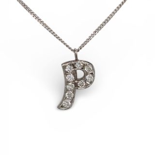 18 karaat witgouden hanger met diamanten - letter P - occasion #29102