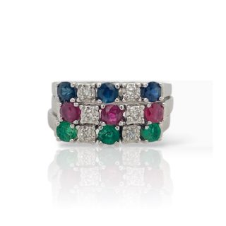 Set van drie witgouden ringen met diamant saffier, smaragd en robijn - Vintage Occasion #29225
