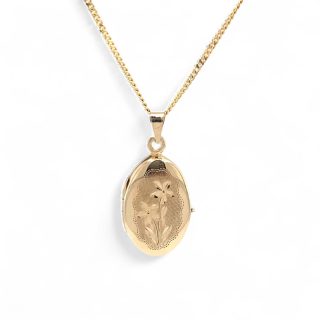 Ovaal 14 karaat gouden vintage medaillon. Met handgravure #29223