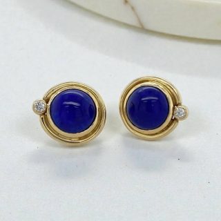 14 karaat gouden oorknoppen met lapis en diamant #29244