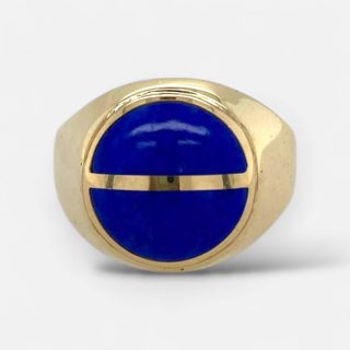Vintage 14 karaat geelgouden ring met Lapis - occasion #29240