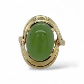 Vintage 14 karaat geelgouden ring met nefriet - occasion #29248