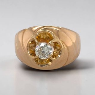 18 karaat geelgouden ring met diamant in bloemvormige zetting - 29260