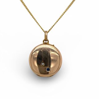 14 karaat gouden vintage medaillon met blauwe topaas en parel - Vintage occasion #28525