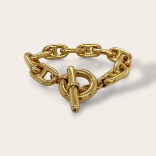 18 karaat gouden armband met grote fantasieschakel en kapittelsluiting - occasion #29283