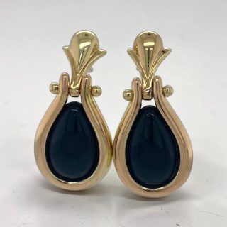 14 karaat geelgouden druppelvormige oorhangers met Onyx - occasion #29259