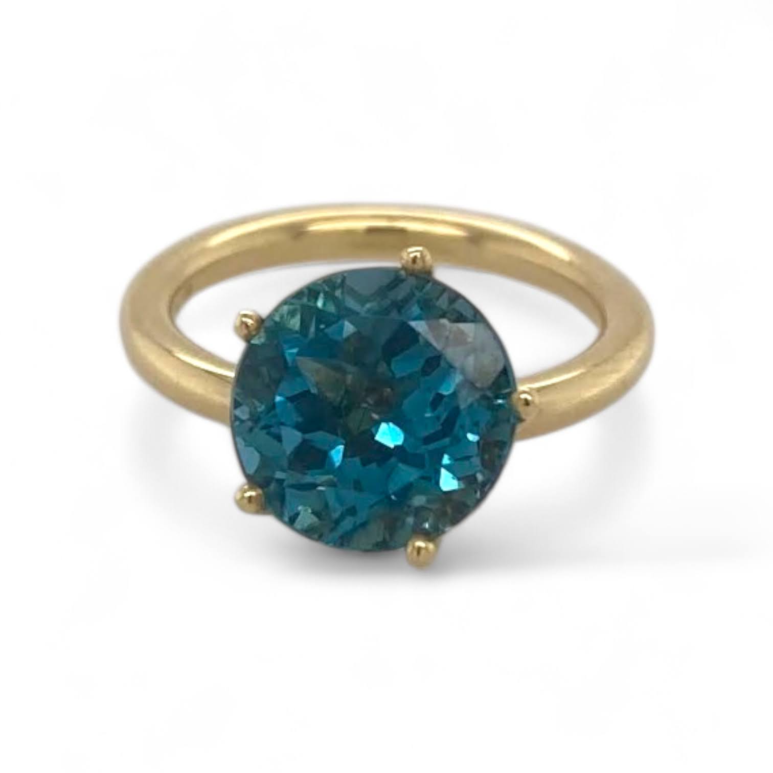 Geelgouden tuimel penta ring met london blue topaas -14k - eigen atelier #25577