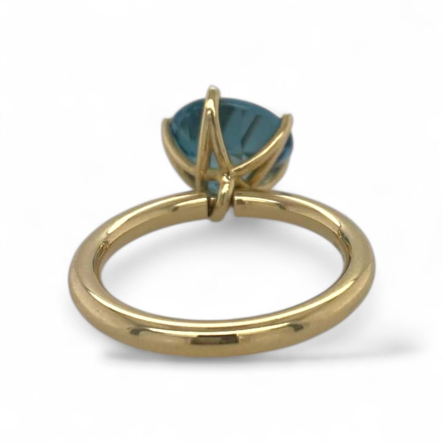 Geelgouden tuimel penta ring met Ocean blue topaas -14k - eigen atelier #27907 - Afbeelding 3