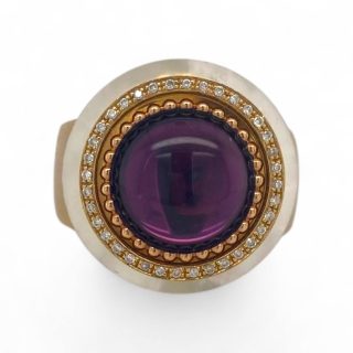 Geelgouden damesring met amethist, parelmoer en diamant van Charlotte Ehinger Schwarz