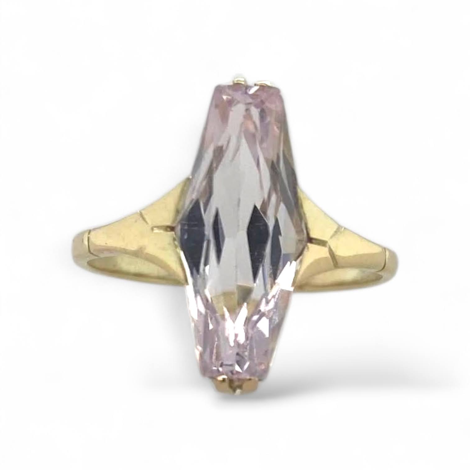 Art Deco vintage ring van 14 karaat goud met langwerpige rozenkwarts edelsteen