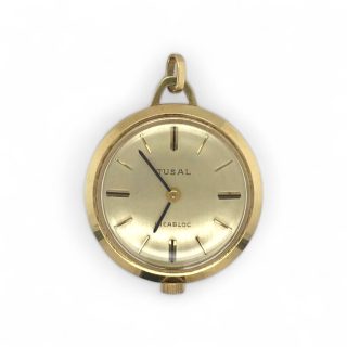 Gouden Tusal hanger horloge met Incabloc mechanisch uurwerk vintage