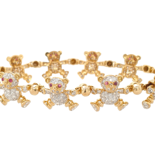 18 karaat gouden beertjes armband met diamant en robijn vintage occasion