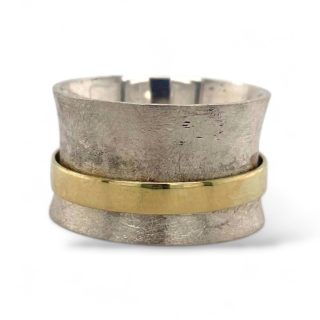 Bicolor diaboloring van zilver en 14k goud met bewegende gepolijste band