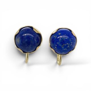 Gouden oorklemmen met lapis lazuli - occasion -#29421