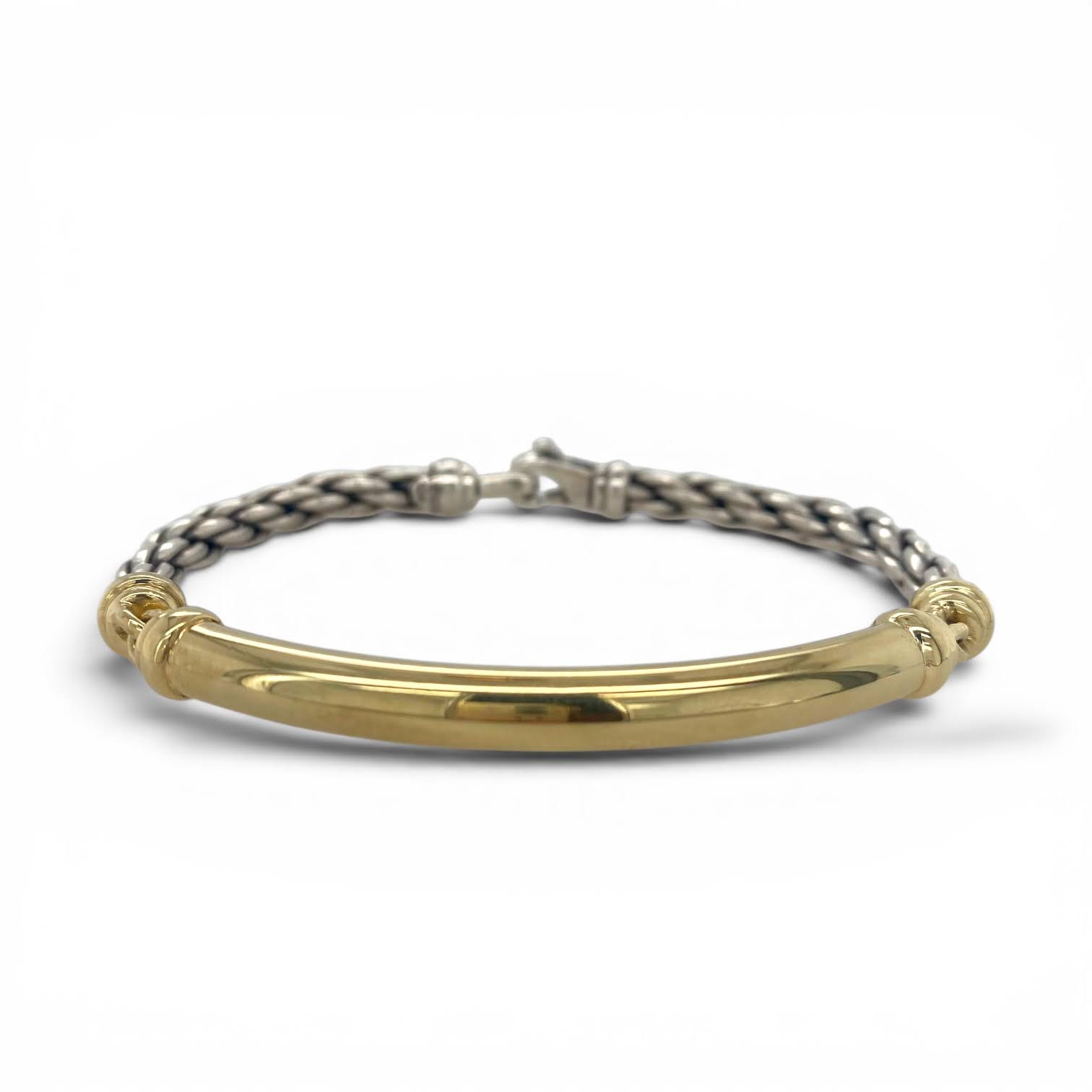 Vintage David Yurman herenarmband met cable design in sterling zilver en 18k gouden staaf