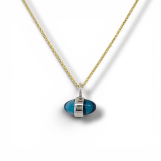 Gouden hanger met London Blue topaas in bullet necklace ontwerp