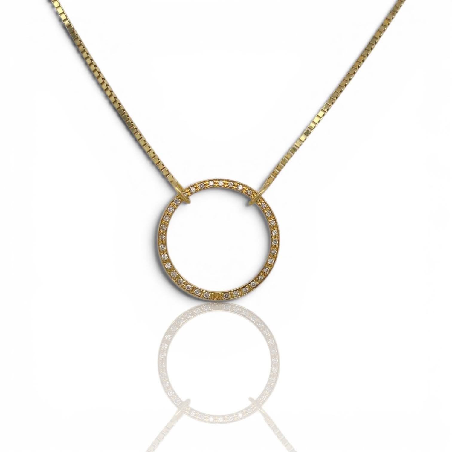 14 karaat geelgouden choker collier met diamanten hanger