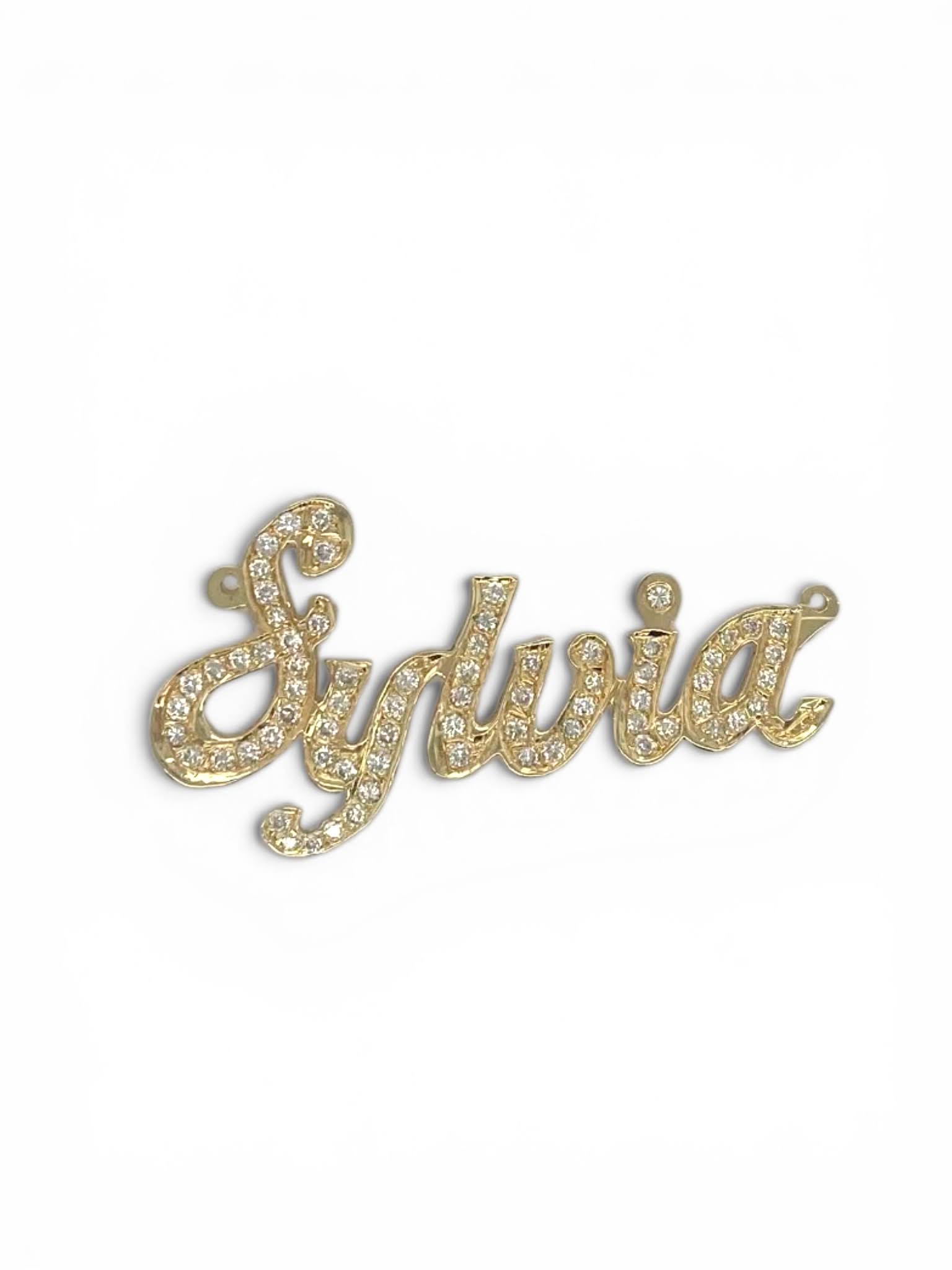 14k gouden naamhanger Sylvia bezet met diamanten