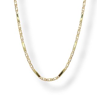 Elegant geelgouden valkenoog Figaro collier met afwisselende ovale schakels en gladde stafjes