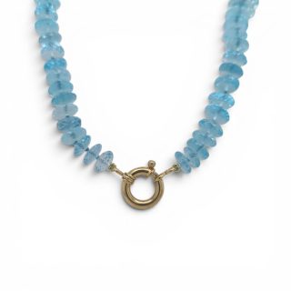 kralenketting van suisse blue topaas met 14 karaat gouden slot,, 47 cm