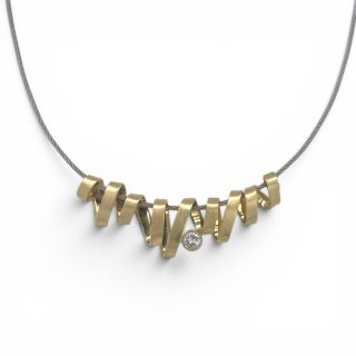 Handgemaakte geelgouden hanger met diamant in modern wikkelontwerp met matte en glanzende afwerking