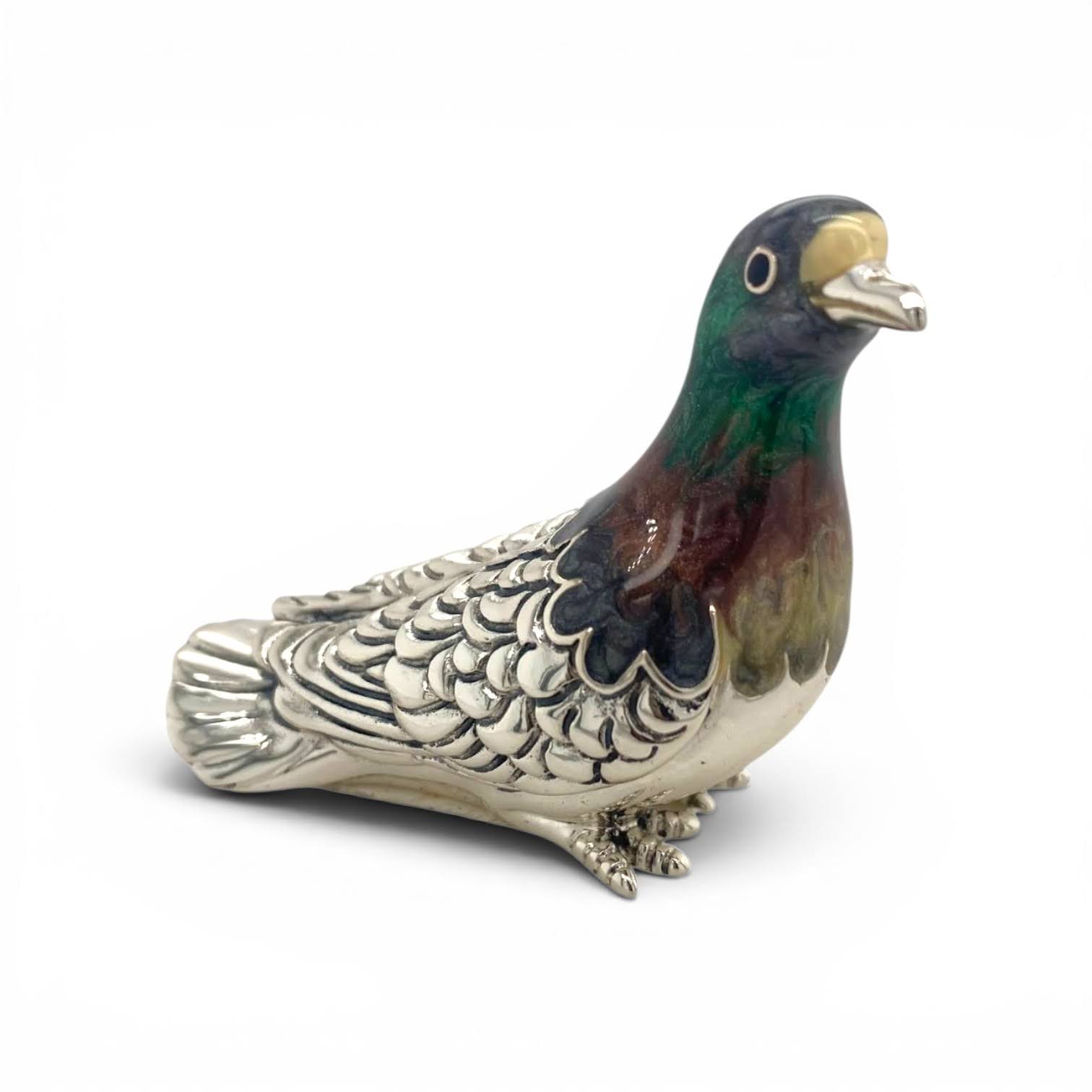 Zilveren miniatuur Duif beeldje Saturno emaille