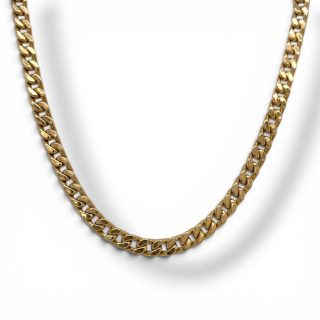 Massief 14 karaat geelgouden collier met een brede, soepel vallende gourmetschakel en een lengte van circa 50 cm.