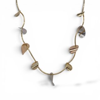 Tricolor gouden collier met blaadjes - Occasion 14 karaat #26144