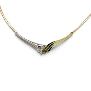 Bicolor collier met diamant. 14 karaat Occasion. #29572