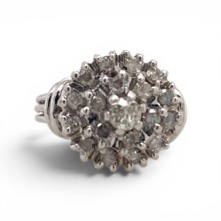 Vintage diamanten entourage ring - 14k witgoud  - Occasion #29554