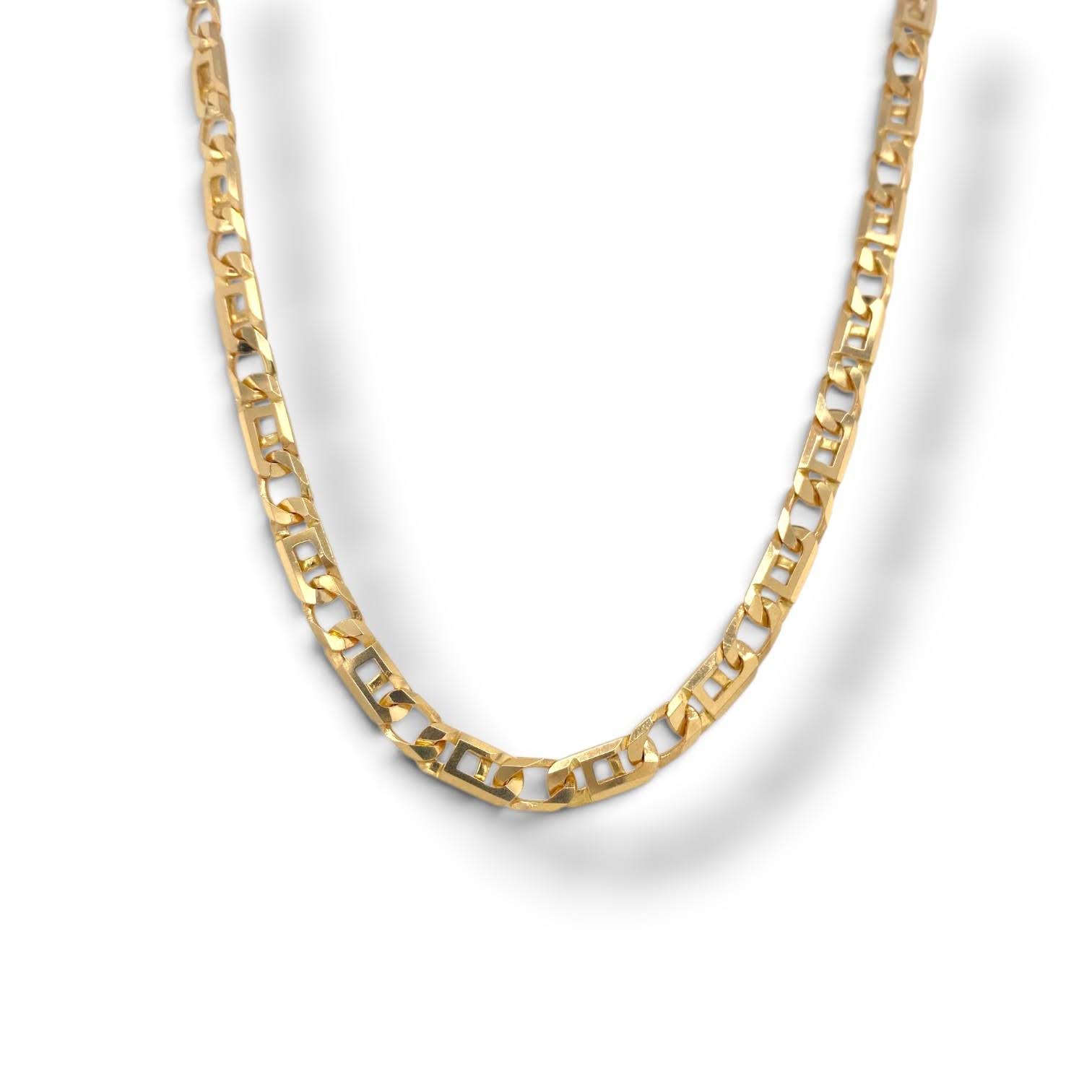 Vintage schakelcollier met brede hoekige schakels en spiegelende afwerking
