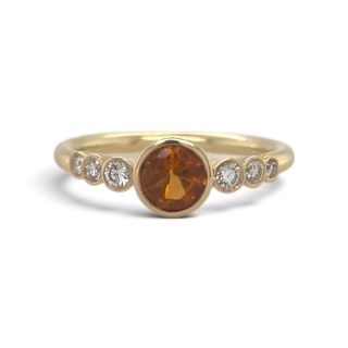 Vintage citrien ring met palmier citrien en zes diamanten in gladomzetting
