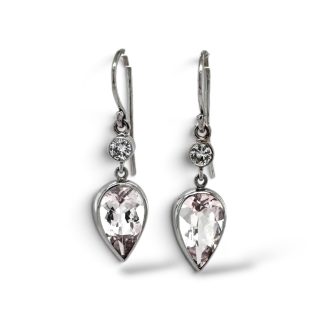 Witgouden oorhangers met diamant en morganiet - Handgemaakt in eigen atelier - 29596