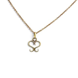 Handgemaakte gouden hanger met twee zwaantjes die samenkomen als een hartje