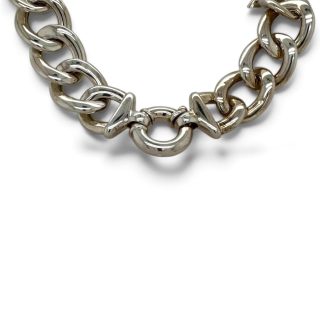Zilveren gourmet collier van Quinn met grote massieve schakels en slot, 44 cm