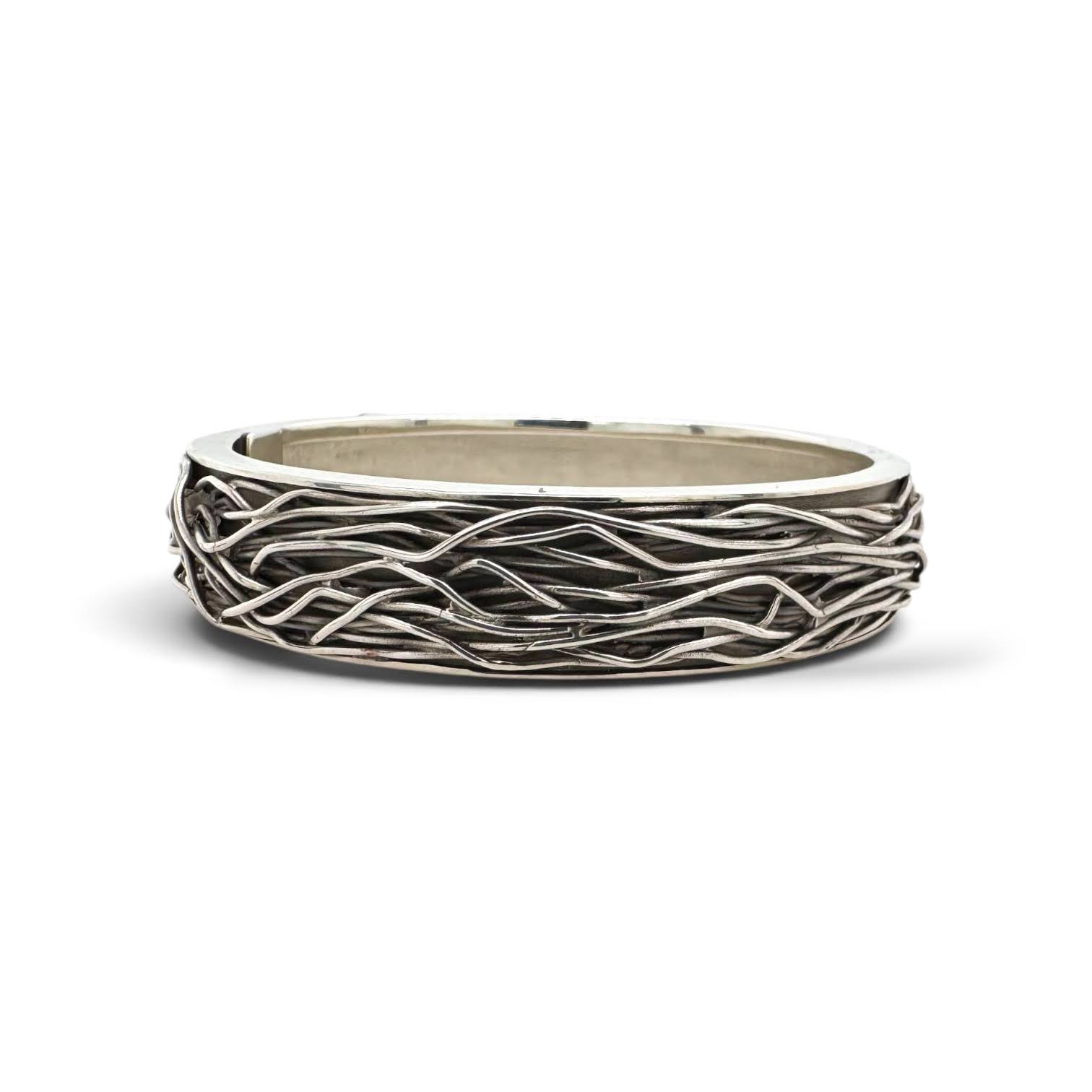 Handgemaakte stoere armband met gewikkeld draad in vogelnestmotief