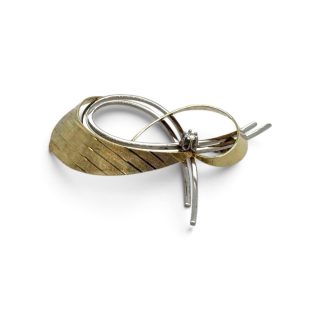 Vintage gouden broche van wit- en geelgoud met diamant