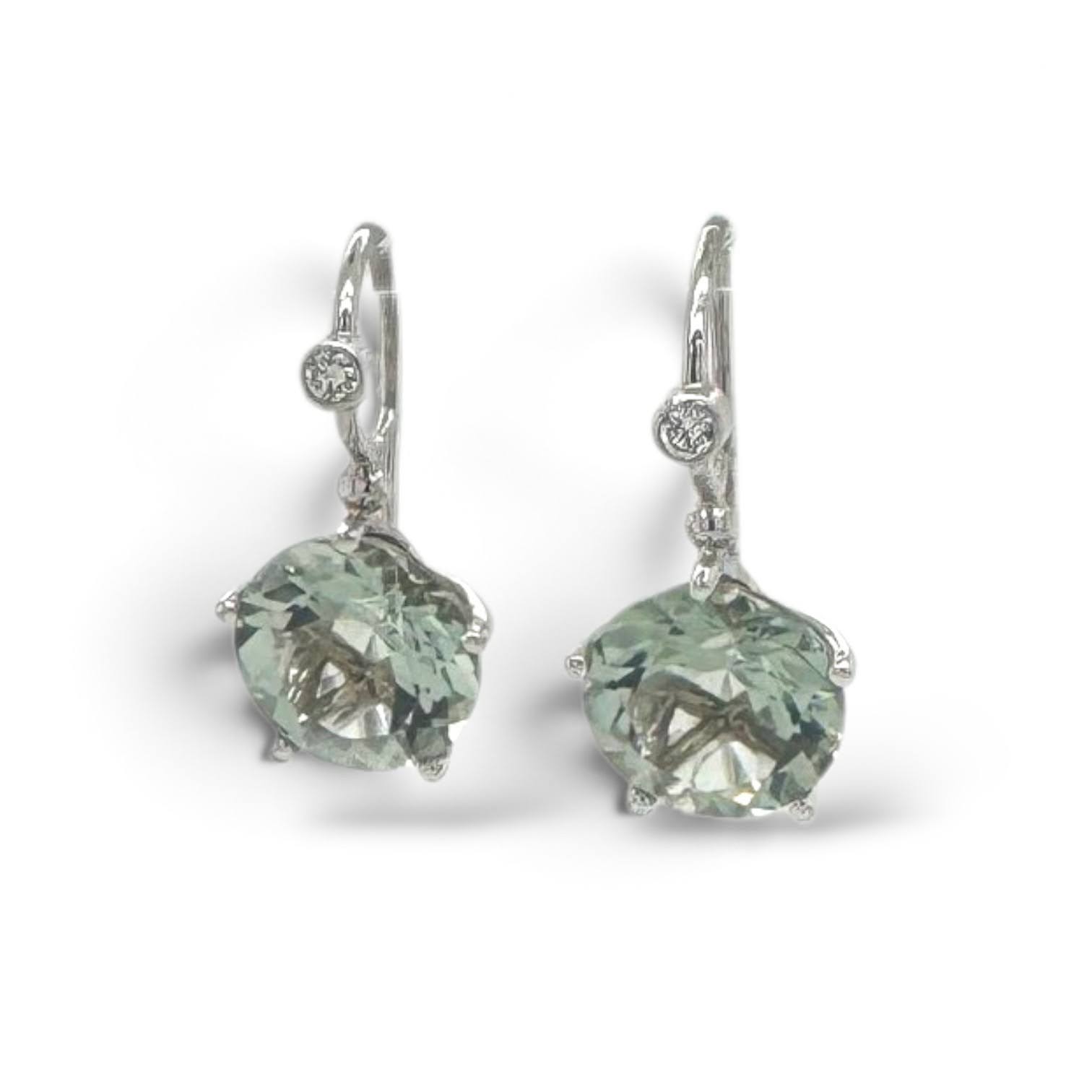 14 karaat witgouden oorhangers met blauw-groene Mint Kwarts en diamant