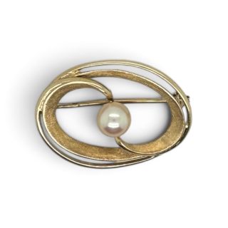 14 karaat geelgouden broche modern nestje met parel -  Vintage Occasion # 29638