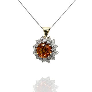 18 karaat wit- en geelgouden hanger met palmiercitrien en 1,20 karaat diamant